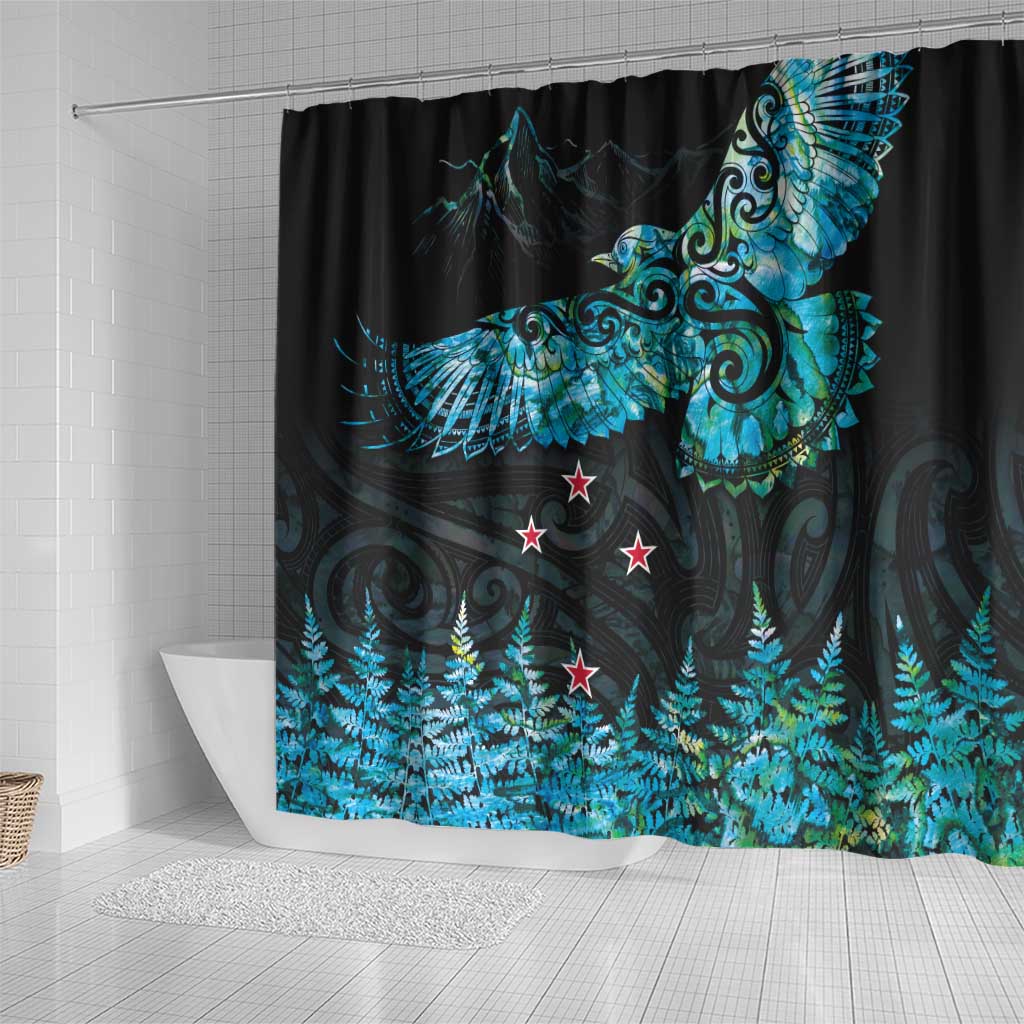 New Zealand Kea Bird Shower Curtain Maori Tattoo and Silver Fern Paua Shell Style LT03 - Polynesian Pride