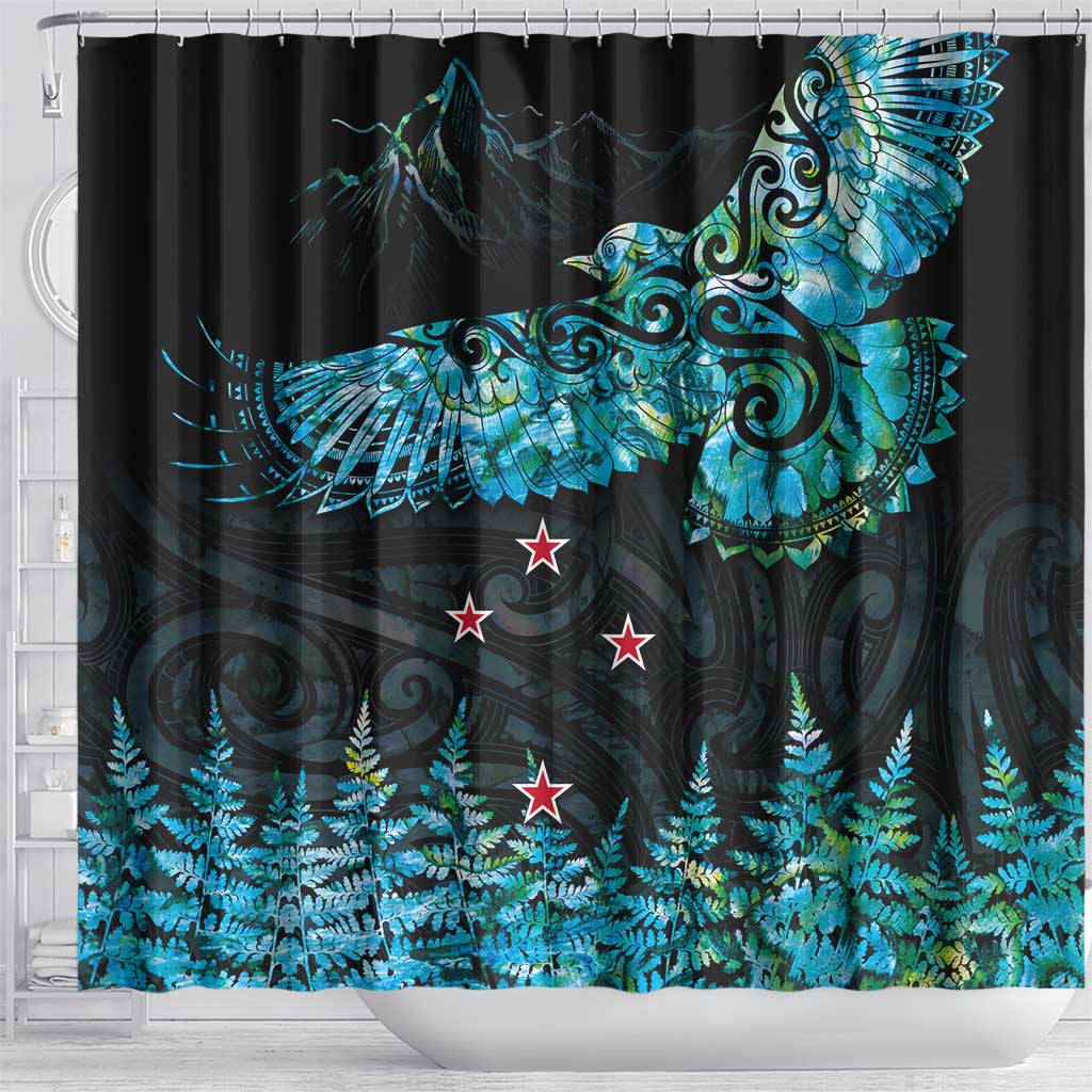 New Zealand Kea Bird Shower Curtain Maori Tattoo and Silver Fern Paua Shell Style LT03 - Polynesian Pride