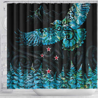 New Zealand Kea Bird Shower Curtain Maori Tattoo and Silver Fern Paua Shell Style LT03 - Polynesian Pride