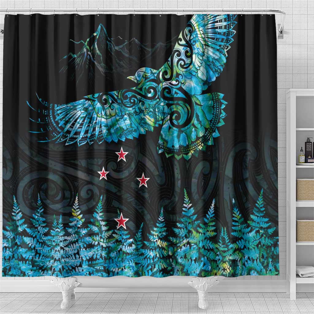 New Zealand Kea Bird Shower Curtain Maori Tattoo and Silver Fern Paua Shell Style LT03 - Polynesian Pride
