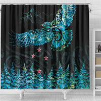 New Zealand Kea Bird Shower Curtain Maori Tattoo and Silver Fern Paua Shell Style LT03 - Polynesian Pride