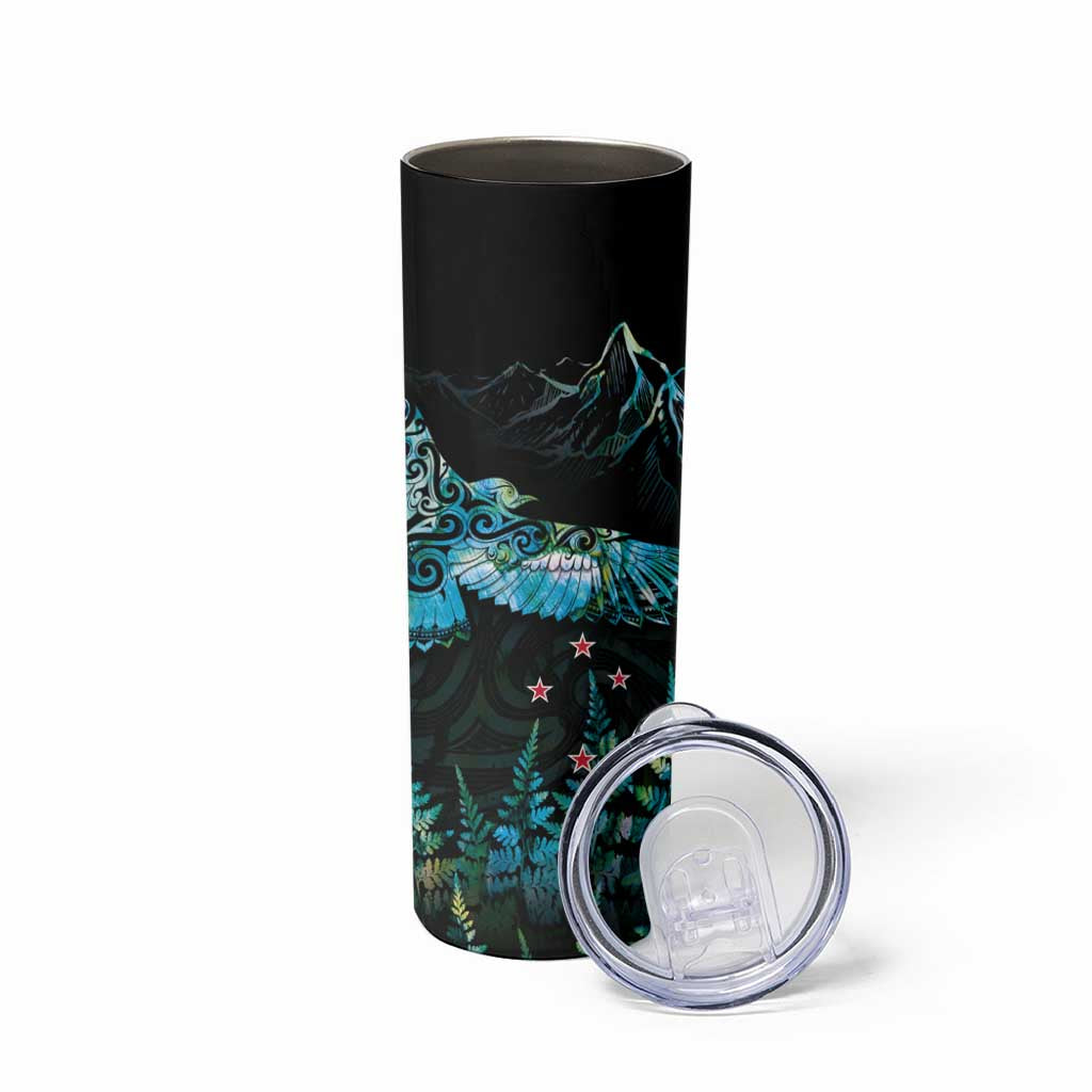 New Zealand Kea Bird Skinny Tumbler Maori Tattoo and Silver Fern Paua Shell Style LT03 - Polynesian Pride