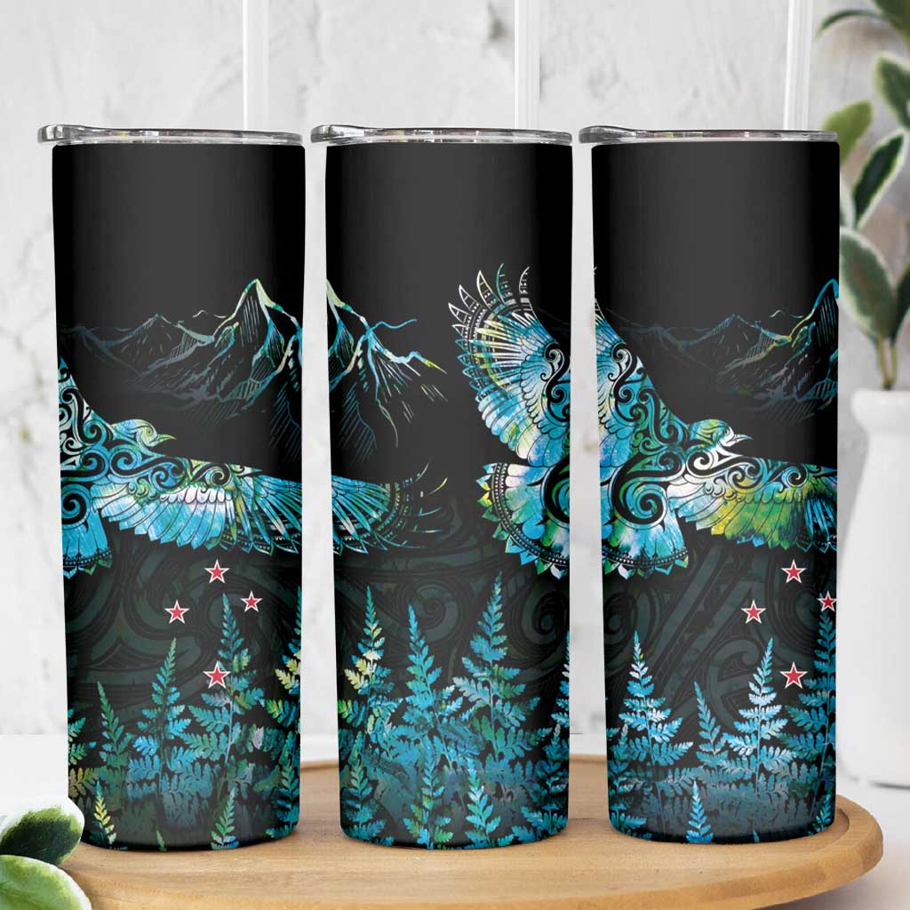 New Zealand Kea Bird Skinny Tumbler Maori Tattoo and Silver Fern Paua Shell Style LT03 - Polynesian Pride