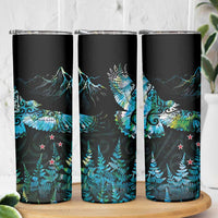 New Zealand Kea Bird Skinny Tumbler Maori Tattoo and Silver Fern Paua Shell Style LT03 - Polynesian Pride