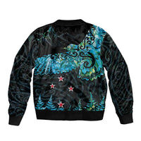 New Zealand Kea Bird Sleeve Zip Bomber Jacket Maori Tattoo and Silver Fern Paua Shell Style LT03 - Polynesian Pride