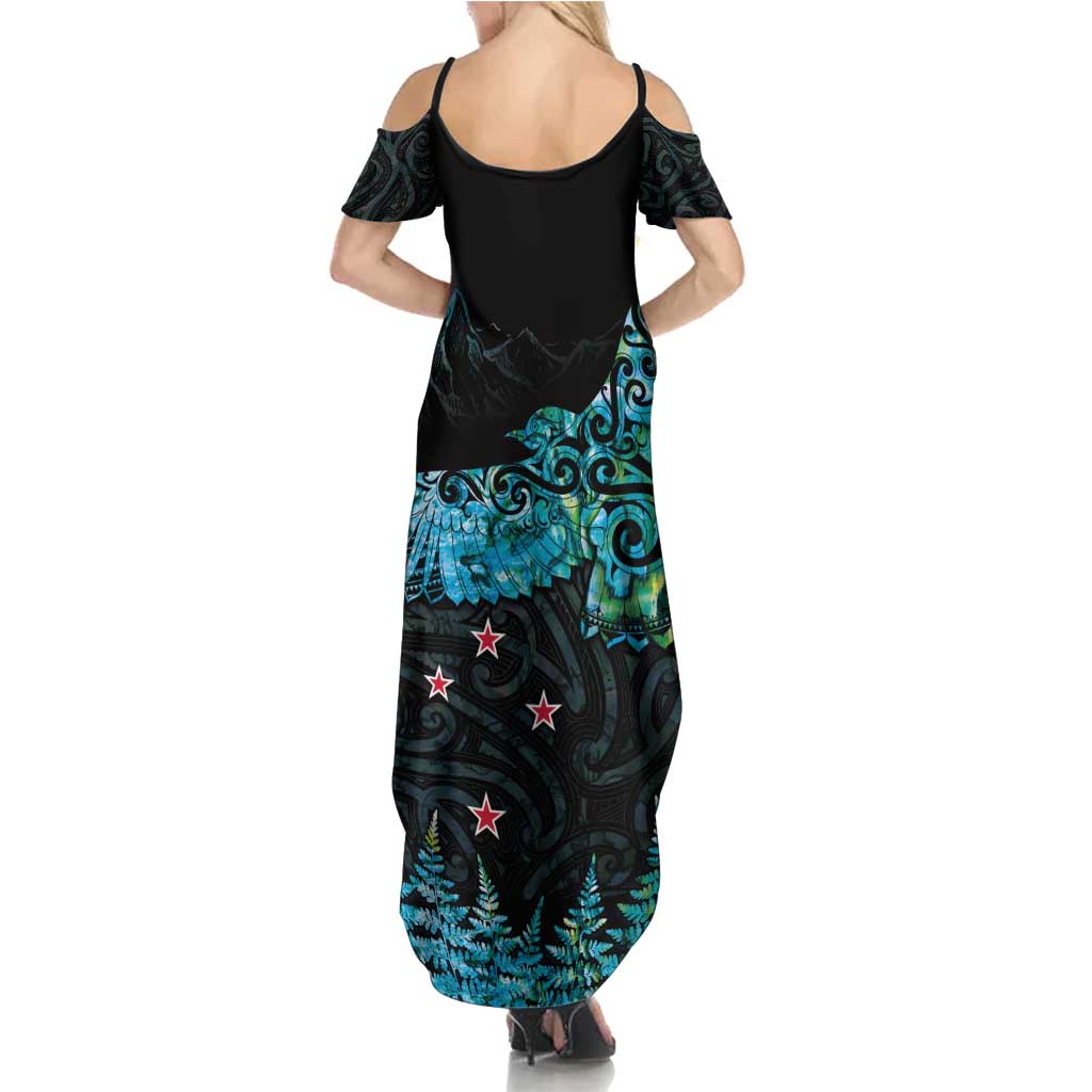 New Zealand Kea Bird Summer Maxi Dress Maori Tattoo and Silver Fern Paua Shell Style LT03 - Polynesian Pride