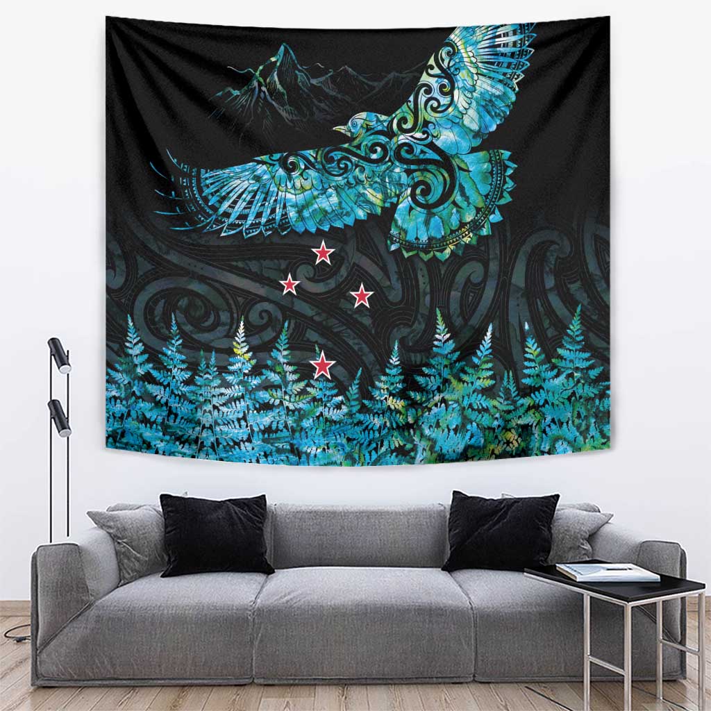 New Zealand Kea Bird Tapestry Maori Tattoo and Silver Fern Paua Shell Style LT03 Black - Polynesian Pride