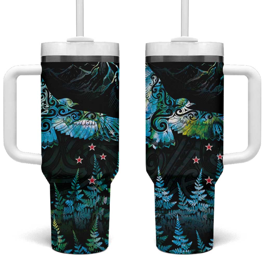 New Zealand Kea Bird Tumbler With Handle Maori Tattoo and Silver Fern Paua Shell Style LT03 One Size: 40 oz Black - Polynesian Pride