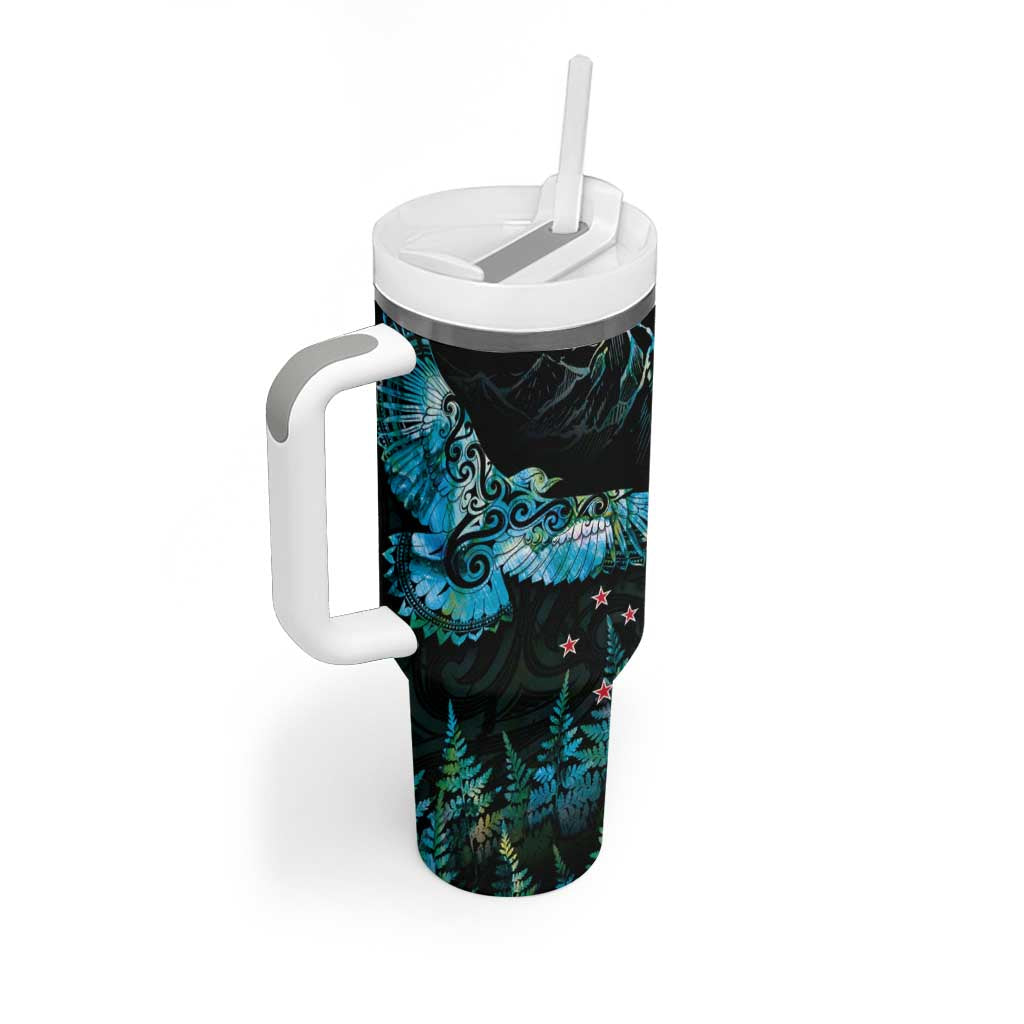 New Zealand Kea Bird Tumbler With Handle Maori Tattoo and Silver Fern Paua Shell Style LT03 - Polynesian Pride