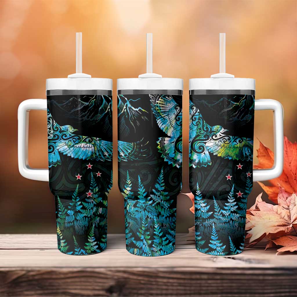 New Zealand Kea Bird Tumbler With Handle Maori Tattoo and Silver Fern Paua Shell Style LT03 - Polynesian Pride