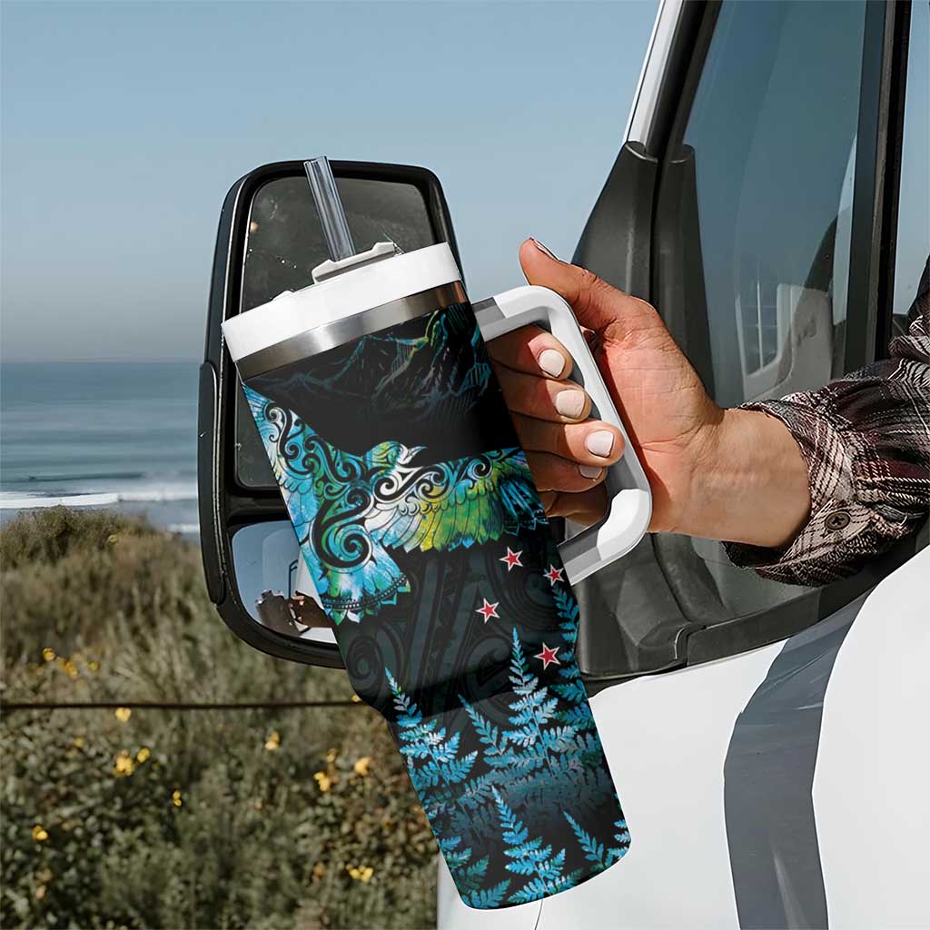 New Zealand Kea Bird Tumbler With Handle Maori Tattoo and Silver Fern Paua Shell Style LT03 - Polynesian Pride