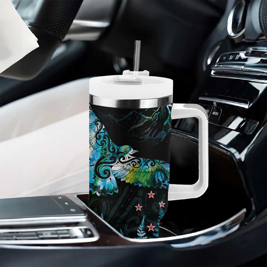 New Zealand Kea Bird Tumbler With Handle Maori Tattoo and Silver Fern Paua Shell Style LT03 - Polynesian Pride
