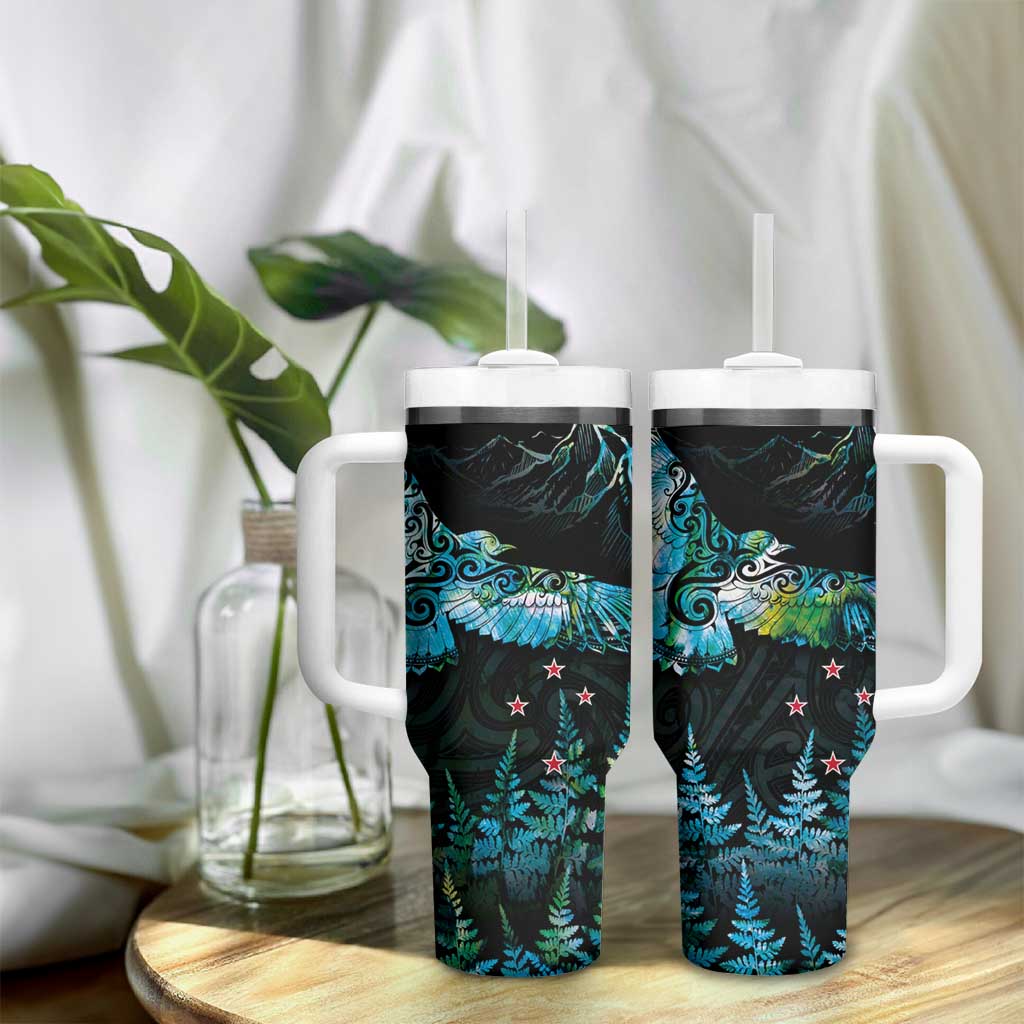 New Zealand Kea Bird Tumbler With Handle Maori Tattoo and Silver Fern Paua Shell Style LT03 - Polynesian Pride