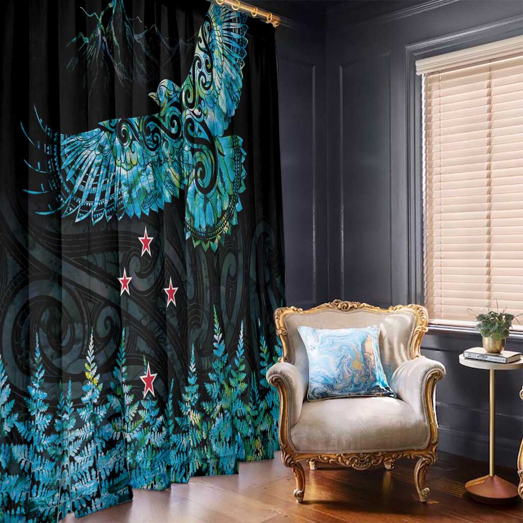 New Zealand Kea Bird Window Curtain Maori Tattoo and Silver Fern Paua Shell Style LT03 - Polynesian Pride