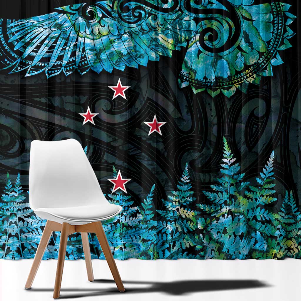 New Zealand Kea Bird Window Curtain Maori Tattoo and Silver Fern Paua Shell Style LT03 - Polynesian Pride