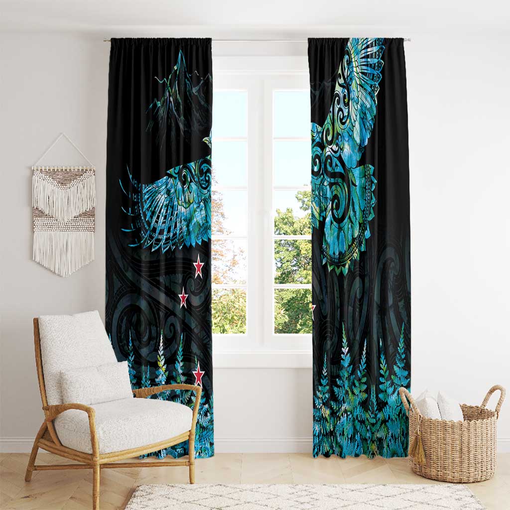 New Zealand Kea Bird Window Curtain Maori Tattoo and Silver Fern Paua Shell Style LT03 - Polynesian Pride