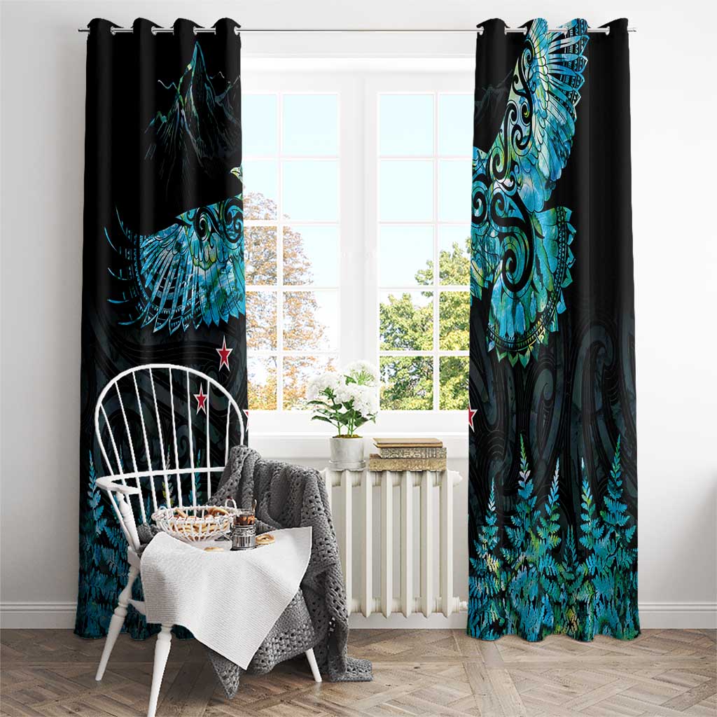 New Zealand Kea Bird Window Curtain Maori Tattoo and Silver Fern Paua Shell Style LT03 - Polynesian Pride