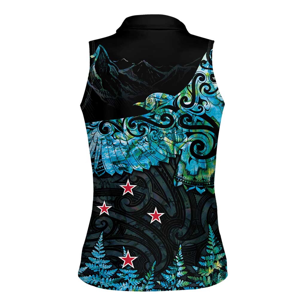 New Zealand Kea Bird Women Sleeveless Polo Shirt Maori Tattoo and Silver Fern Paua Shell Style LT03 - Polynesian Pride