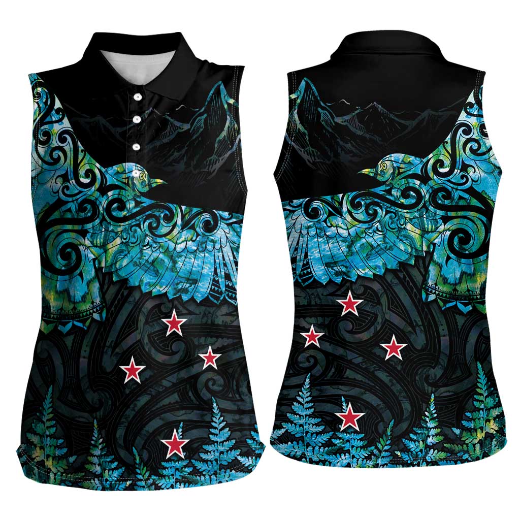 New Zealand Kea Bird Women Sleeveless Polo Shirt Maori Tattoo and Silver Fern Paua Shell Style LT03 - Polynesian Pride