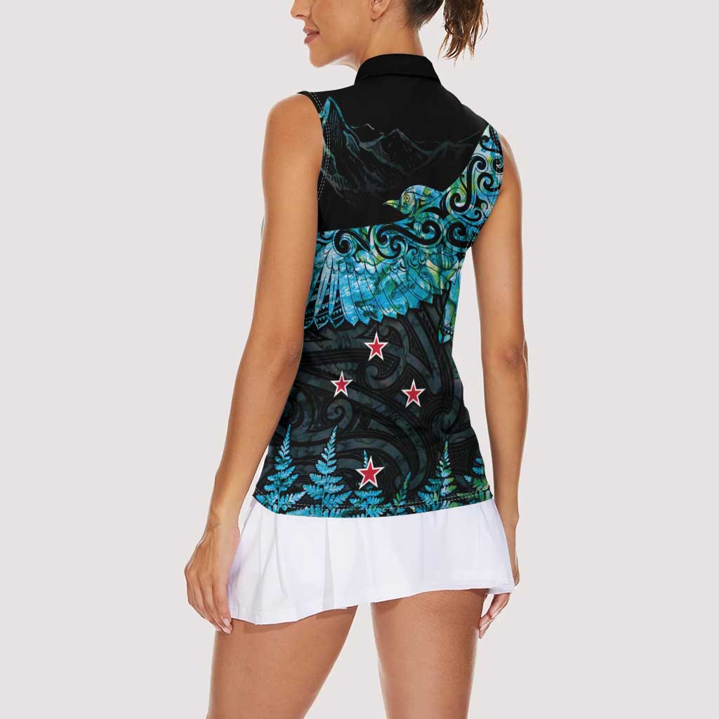 New Zealand Kea Bird Women Sleeveless Polo Shirt Maori Tattoo and Silver Fern Paua Shell Style LT03 - Polynesian Pride
