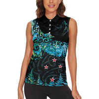 New Zealand Kea Bird Women Sleeveless Polo Shirt Maori Tattoo and Silver Fern Paua Shell Style LT03 - Polynesian Pride