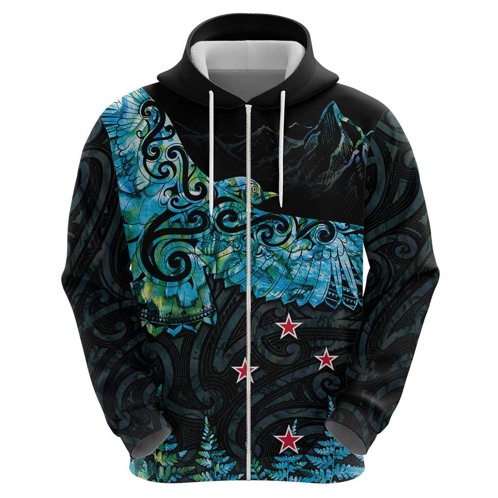 New Zealand Kea Bird Zip Hoodie Maori Tattoo and Silver Fern Paua Shell Style LT03 - Polynesian Pride