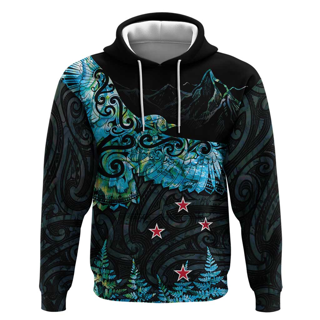 New Zealand Kea Bird Zip Hoodie Maori Tattoo and Silver Fern Paua Shell Style LT03 Pullover Hoodie Black - Polynesian Pride
