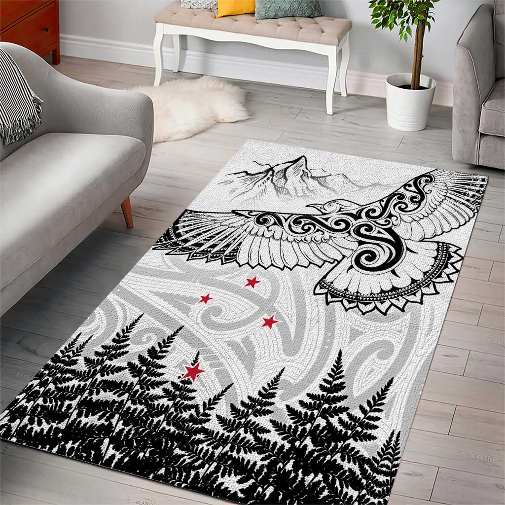 New Zealand Kea Bird Area Rug Maori Tattoo and Silver Fern White Color LT03 - Polynesian Pride