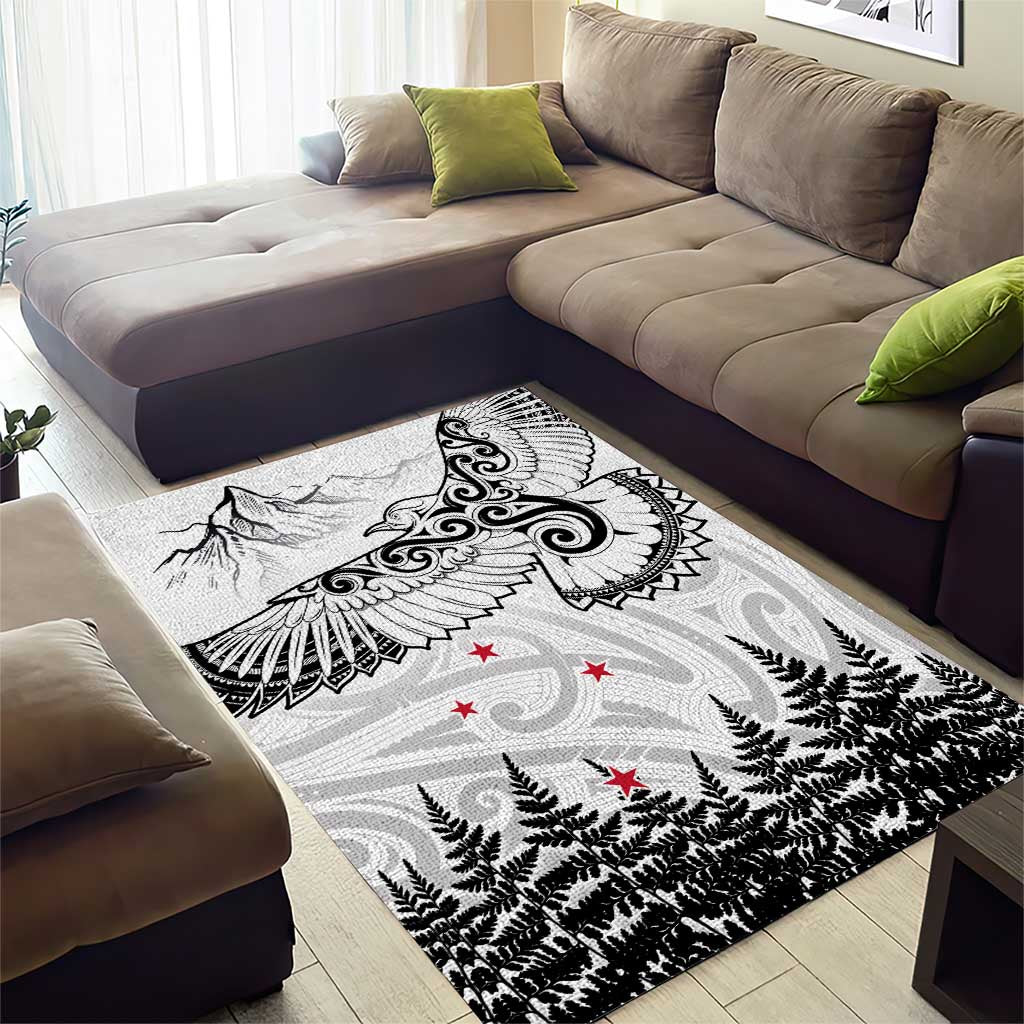 New Zealand Kea Bird Area Rug Maori Tattoo and Silver Fern White Color LT03 - Polynesian Pride