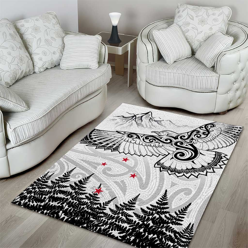 New Zealand Kea Bird Area Rug Maori Tattoo and Silver Fern White Color LT03 - Polynesian Pride