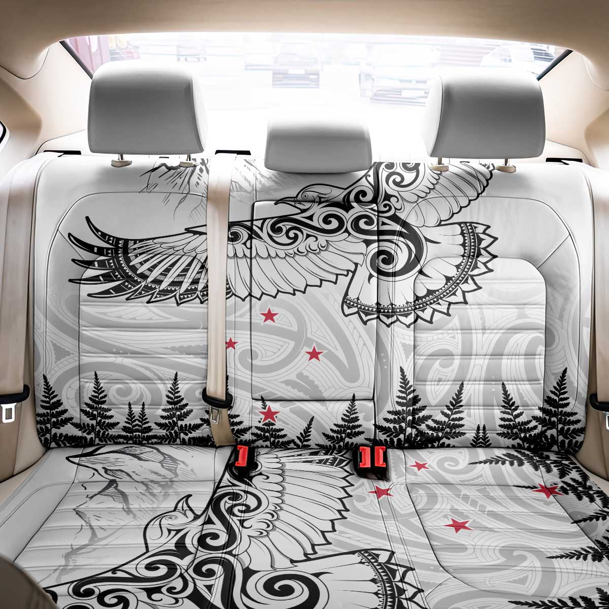 New Zealand Kea Bird Back Car Seat Cover Maori Tattoo and Silver Fern White Color LT03 - Polynesian Pride