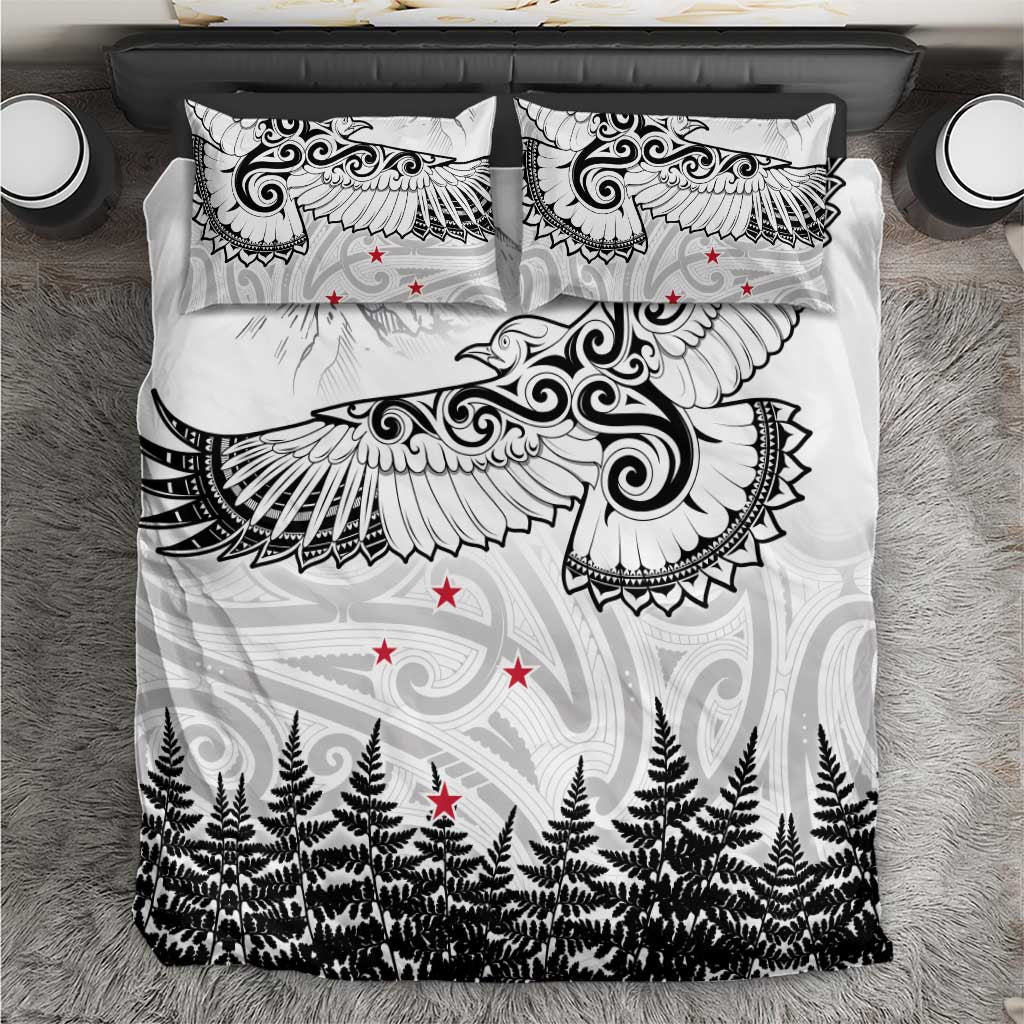 New Zealand Kea Bird Bedding Set Maori Tattoo and Silver Fern White Color LT03 White - Polynesian Pride