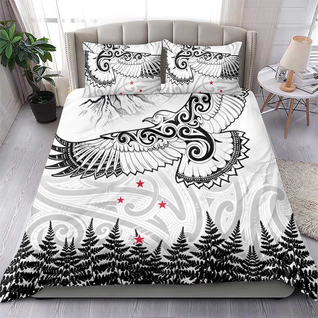 New Zealand Kea Bird Bedding Set Maori Tattoo and Silver Fern White Color LT03 - Polynesian Pride