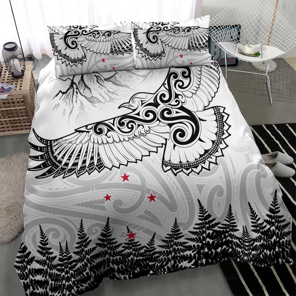 New Zealand Kea Bird Bedding Set Maori Tattoo and Silver Fern White Color LT03 - Polynesian Pride