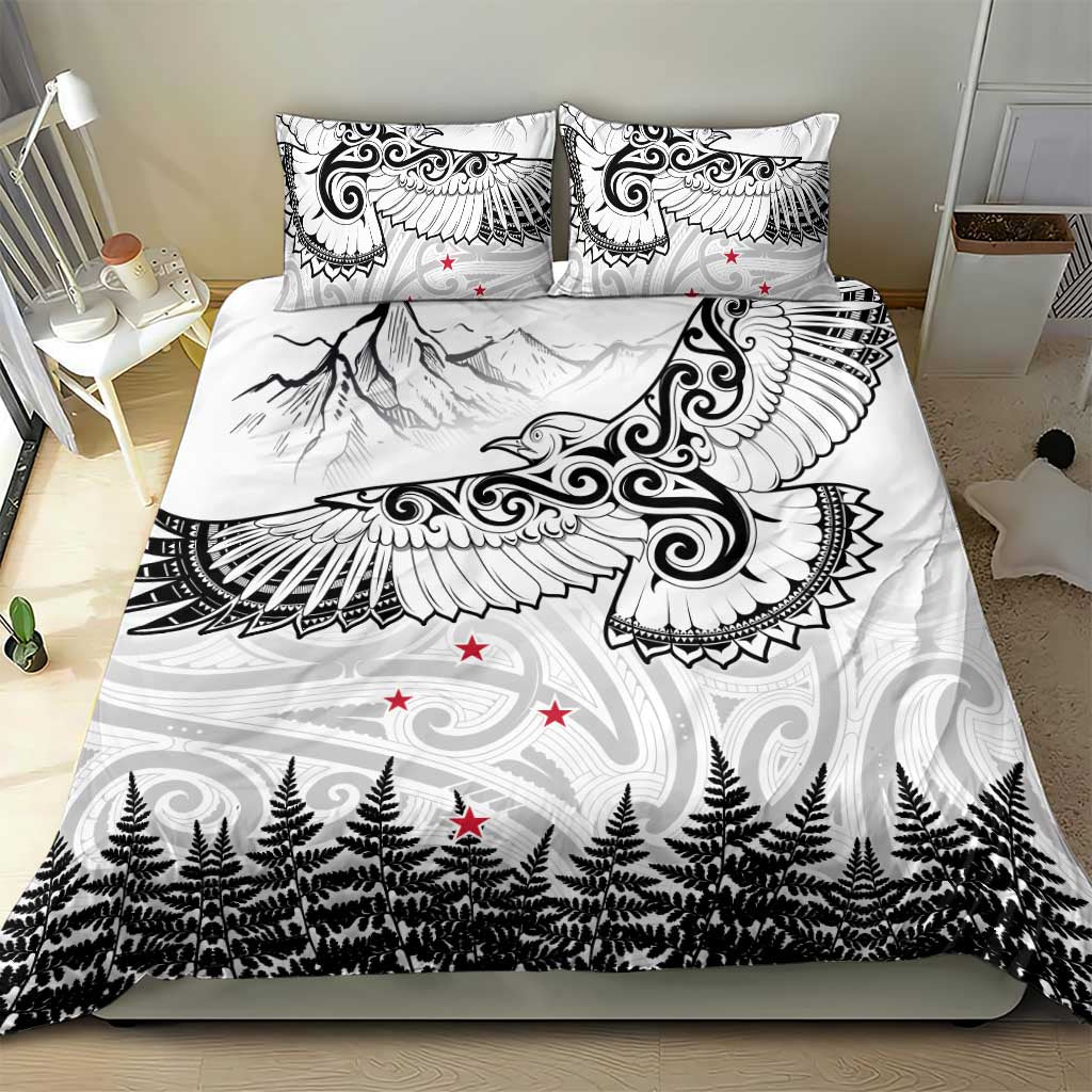 New Zealand Kea Bird Bedding Set Maori Tattoo and Silver Fern White Color LT03 - Polynesian Pride