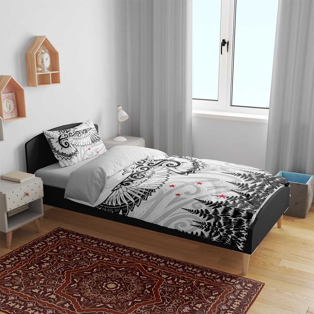 New Zealand Kea Bird Bedding Set Maori Tattoo and Silver Fern White Color LT03 - Polynesian Pride