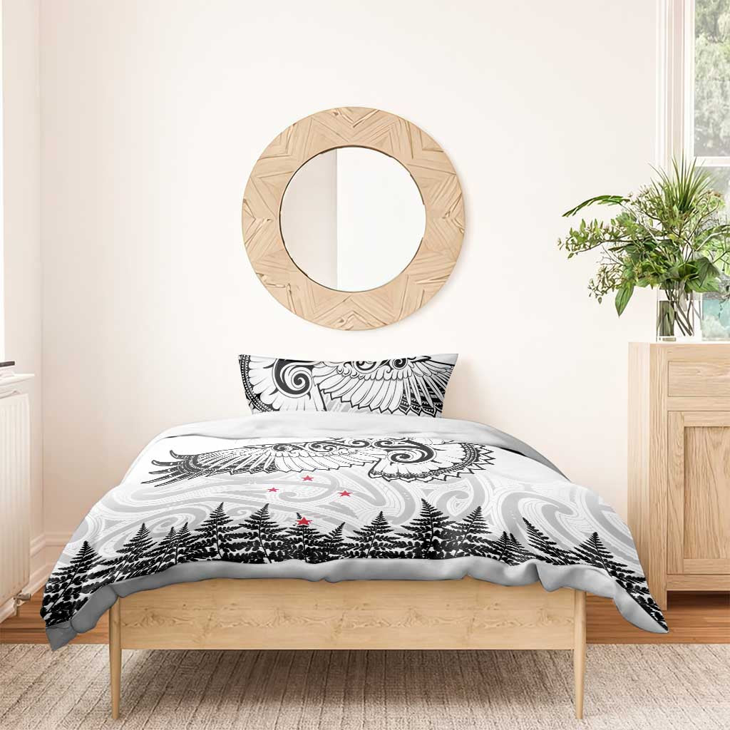 New Zealand Kea Bird Bedding Set Maori Tattoo and Silver Fern White Color LT03 - Polynesian Pride