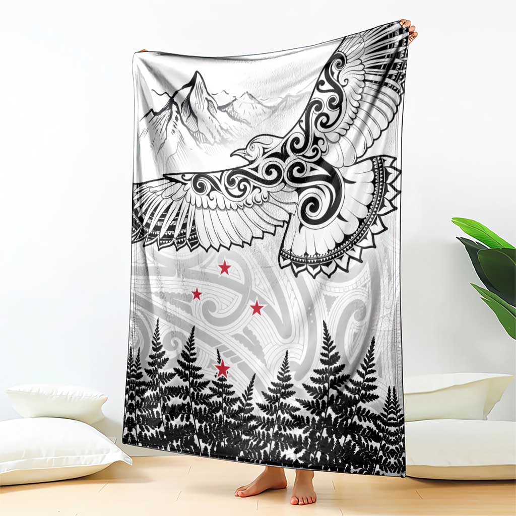 New Zealand Kea Bird Blanket Maori Tattoo and Silver Fern White Color LT03 - Polynesian Pride