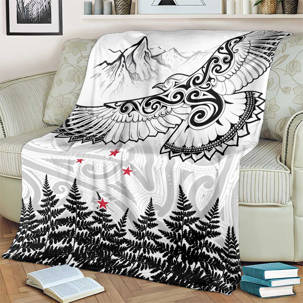 New Zealand Kea Bird Blanket Maori Tattoo and Silver Fern White Color LT03 - Polynesian Pride