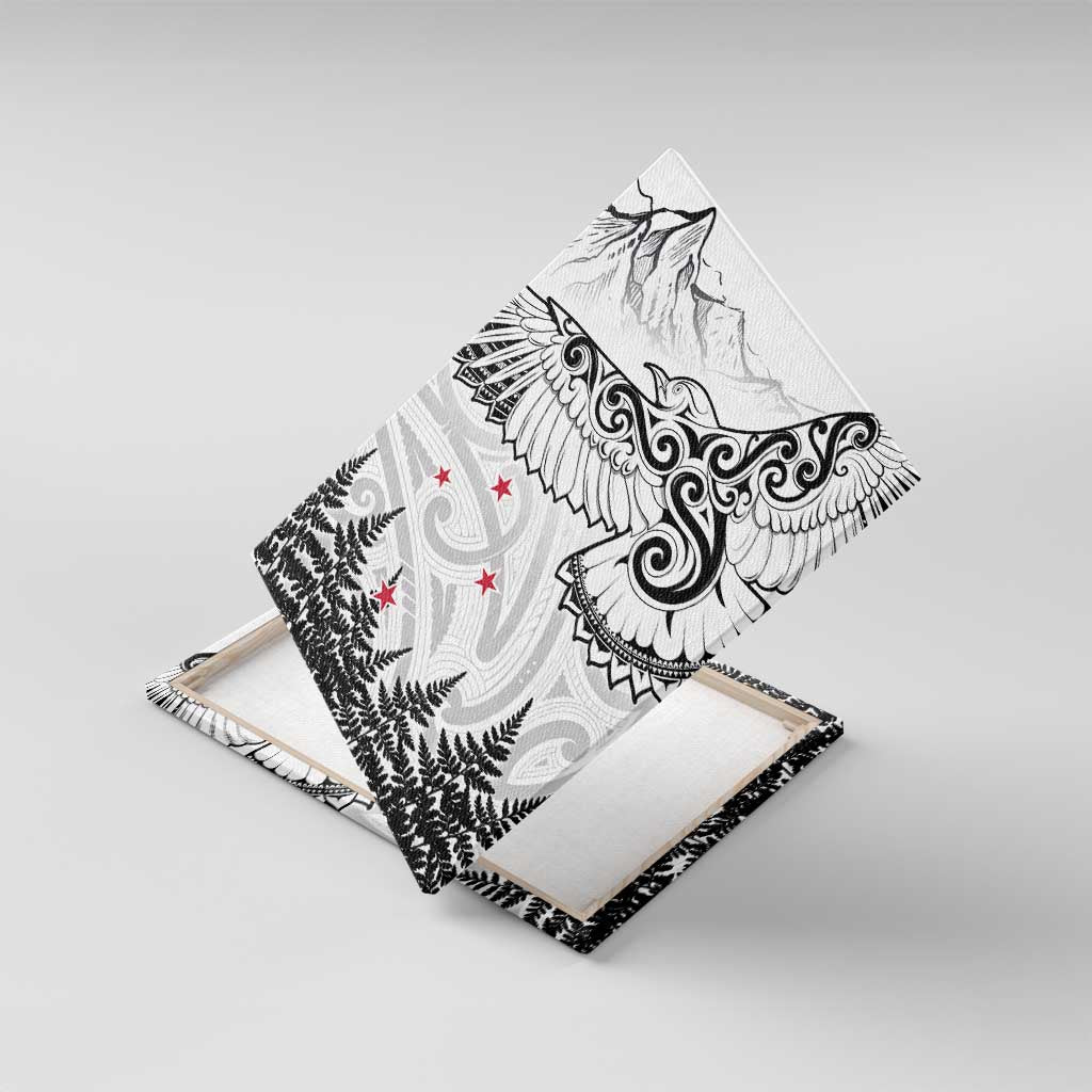 New Zealand Kea Bird Canvas Wall Art Maori Tattoo and Silver Fern White Color LT03 With Frame White - Polynesian Pride