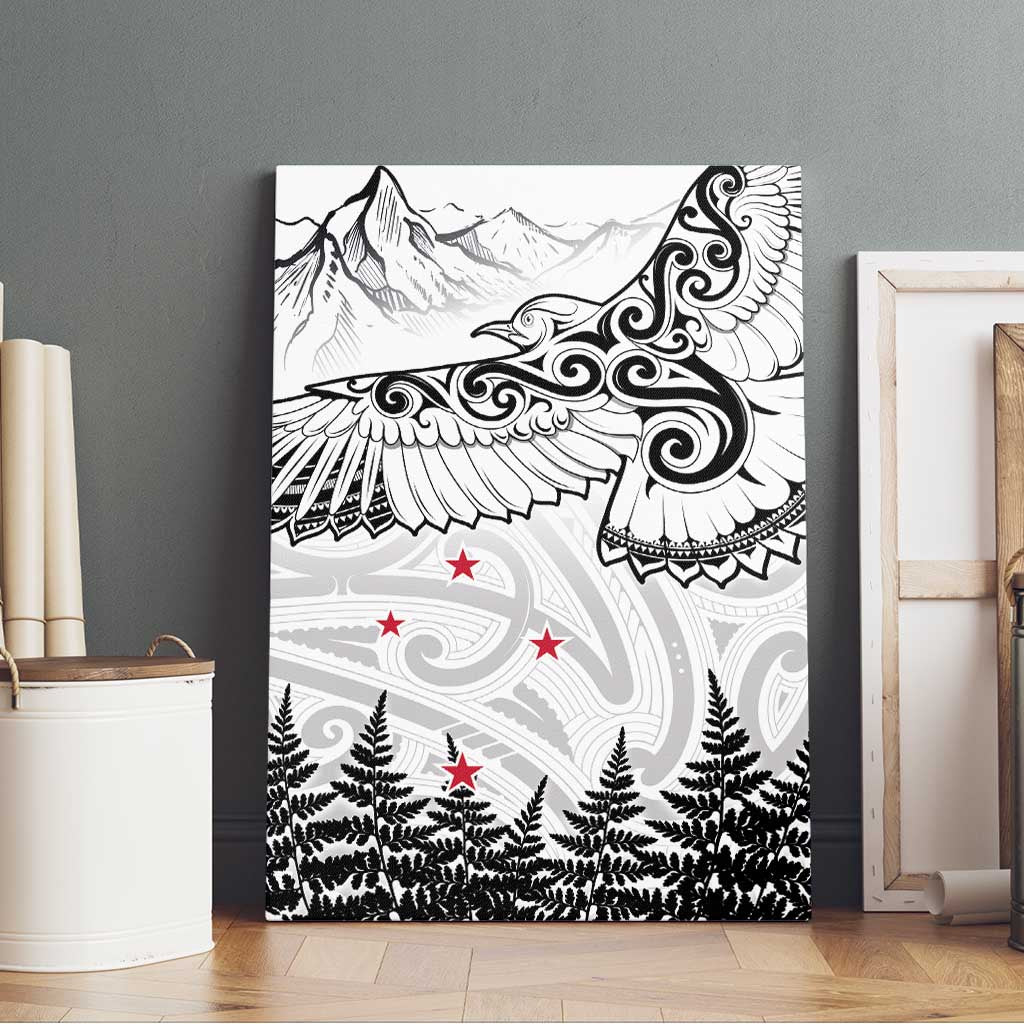 New Zealand Kea Bird Canvas Wall Art Maori Tattoo and Silver Fern White Color LT03 - Polynesian Pride