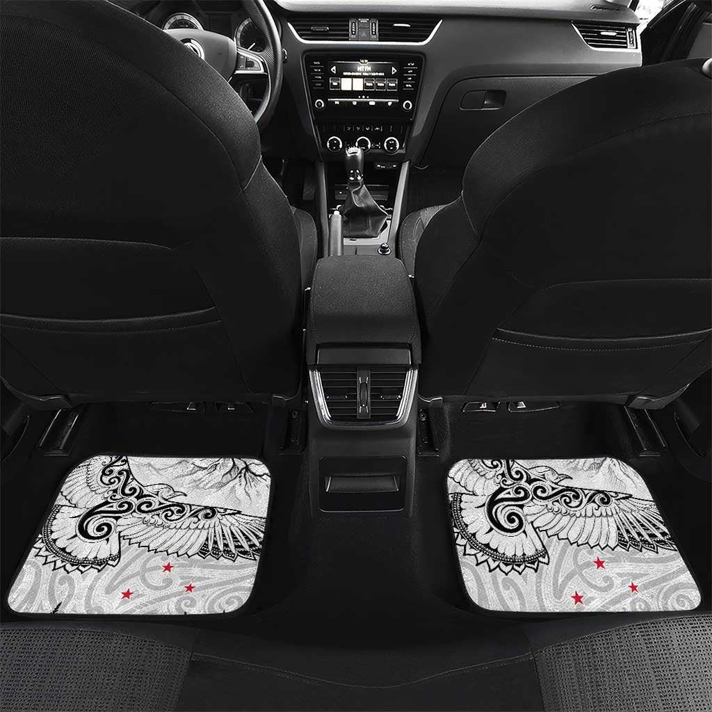 New Zealand Kea Bird Car Mats Maori Tattoo and Silver Fern White Color LT03 Set 2pcs - Back White - Polynesian Pride