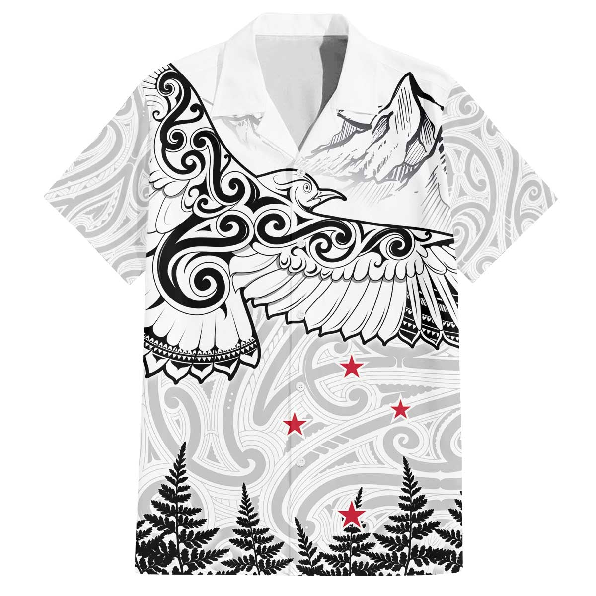 New Zealand Kea Bird Family Matching Off The Shoulder Long Sleeve Dress and Hawaiian Shirt Maori Tattoo and Silver Fern White Color LT03 Dad's Shirt - Short Sleeve White - Polynesian Pride