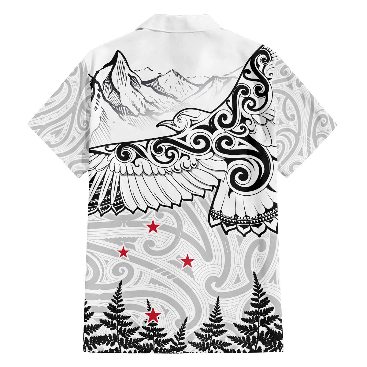 New Zealand Kea Bird Family Matching Off The Shoulder Long Sleeve Dress and Hawaiian Shirt Maori Tattoo and Silver Fern White Color LT03 - Polynesian Pride