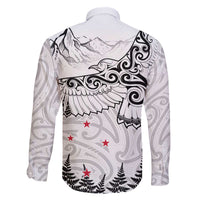 New Zealand Kea Bird Family Matching Off The Shoulder Long Sleeve Dress and Hawaiian Shirt Maori Tattoo and Silver Fern White Color LT03 - Polynesian Pride