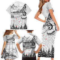 New Zealand Kea Bird Family Matching Short Sleeve Bodycon Dress and Hawaiian Shirt Maori Tattoo and Silver Fern White Color LT03 - Polynesian Pride