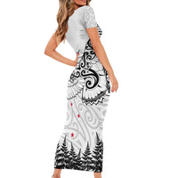 New Zealand Kea Bird Family Matching Short Sleeve Bodycon Dress and Hawaiian Shirt Maori Tattoo and Silver Fern White Color LT03 - Polynesian Pride