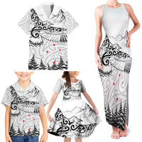 New Zealand Kea Bird Family Matching Tank Maxi Dress and Hawaiian Shirt Maori Tattoo and Silver Fern White Color LT03 - Polynesian Pride