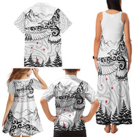 New Zealand Kea Bird Family Matching Tank Maxi Dress and Hawaiian Shirt Maori Tattoo and Silver Fern White Color LT03 - Polynesian Pride