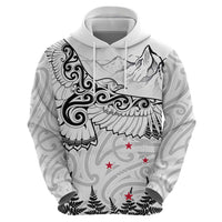 New Zealand Kea Bird Hoodie Maori Tattoo and Silver Fern White Color LT03 - Polynesian Pride